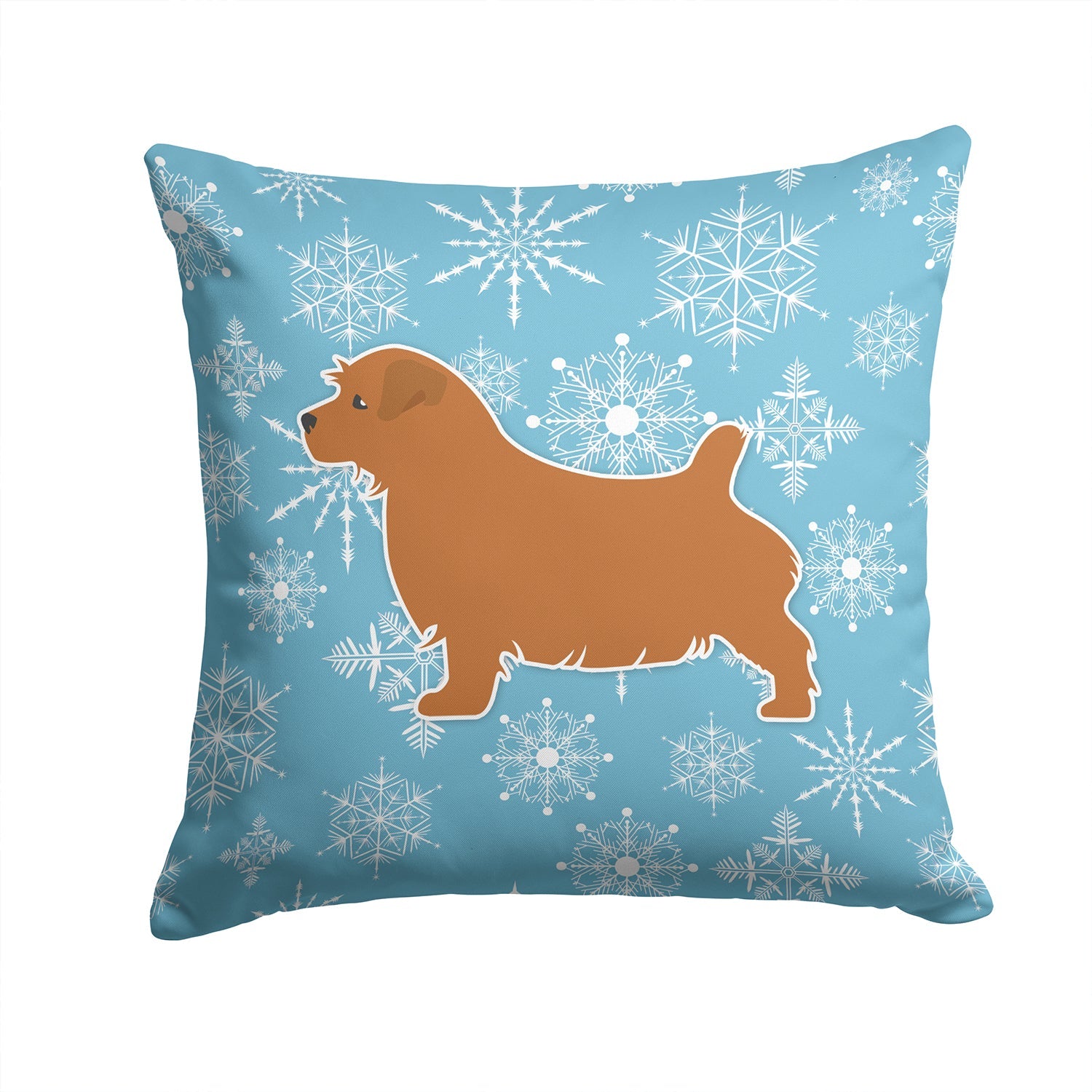 Winter Snowflake Norfolk Terrier Decorative Throw Pillow 14x14 Indoor Outdoor Accent Cushion, Fabric Cover with Insert for Sofa, Bed, Porch & Living Room