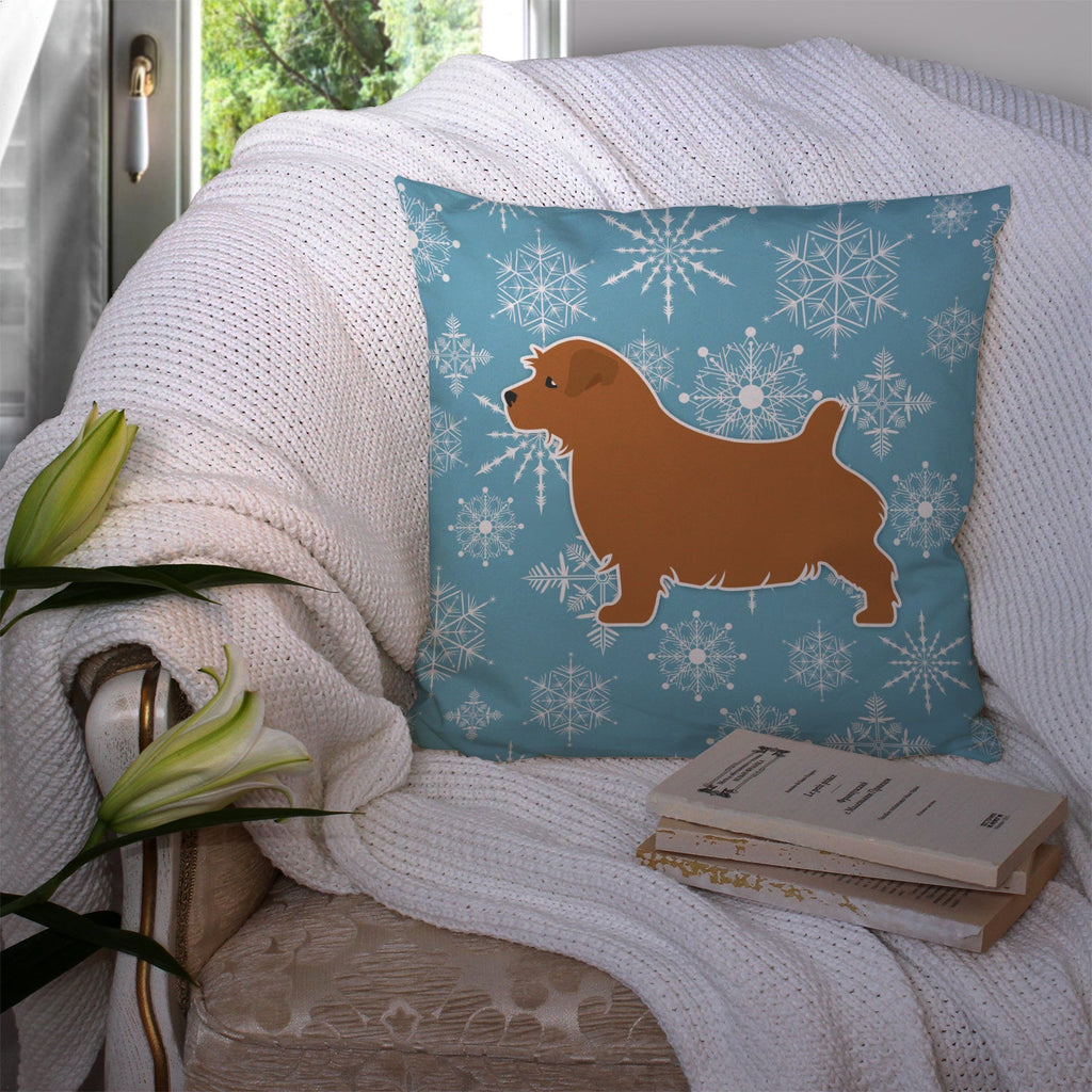 Winter Snowflake Norfolk Terrier Decorative Throw Pillow 14x14 Indoor Outdoor Accent Cushion, Fabric Cover with Insert for Sofa, Bed, Porch & Living Room