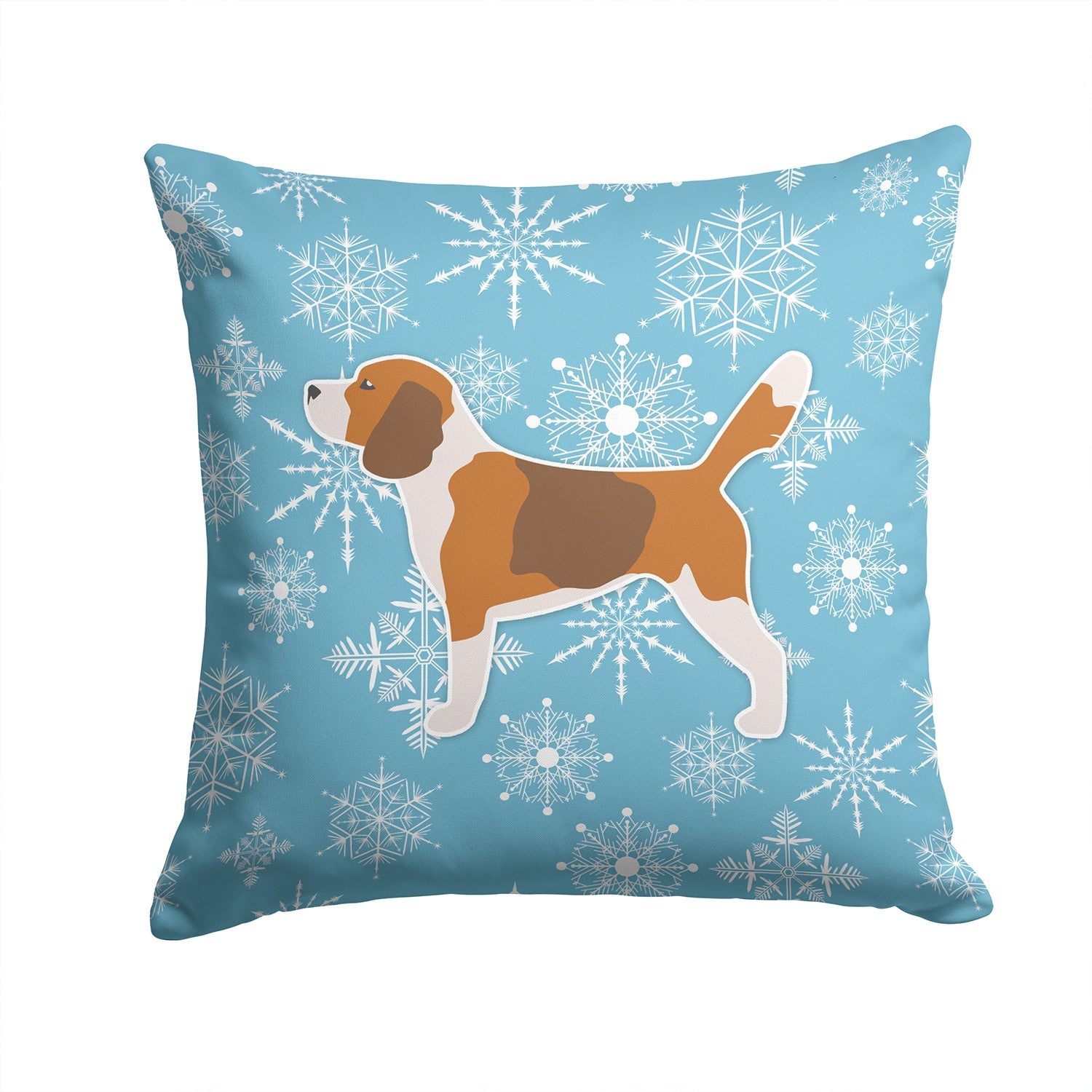 Winter Snowflake Beagle Decorative Throw Pillow 14x14 Indoor Outdoor Accent Cushion, Fabric Cover with Insert for Sofa, Bed, Porch & Living Room