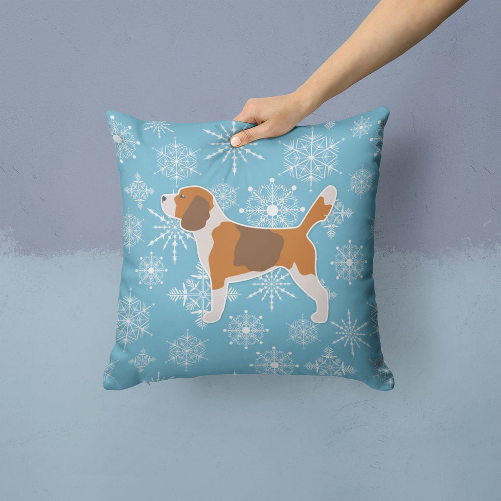 Winter Snowflake Beagle Decorative Throw Pillow 14x14 Indoor Outdoor Accent Cushion, Fabric Cover with Insert for Sofa, Bed, Porch & Living Room