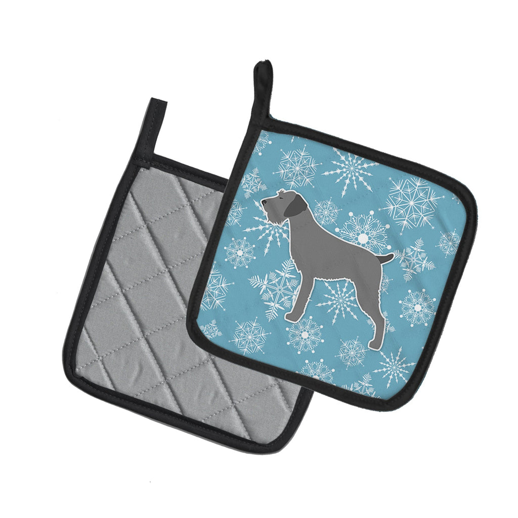Winter Snowflake German Wirehaired Pointer Pot Holder Set of 2 Heat Resistant Quilted Hot Pads 7.5 x 7.5 Inch, Insulated Kitchen Trivets for Cooking & Baking