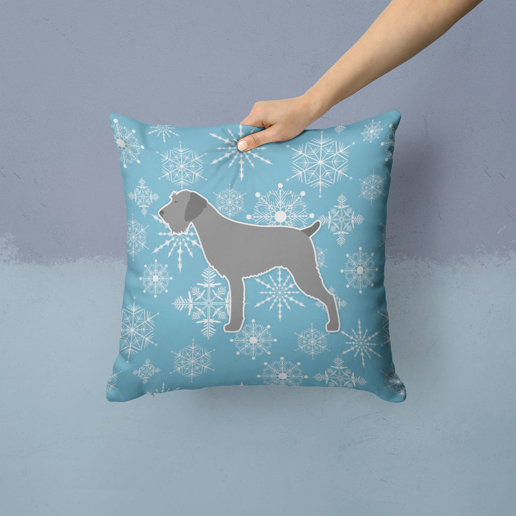 Winter Snowflake German Wirehaired Pointer Decorative Throw Pillow 14x14 Indoor Outdoor Accent Cushion, Fabric Cover with Insert for Sofa, Bed, Porch & Living Room