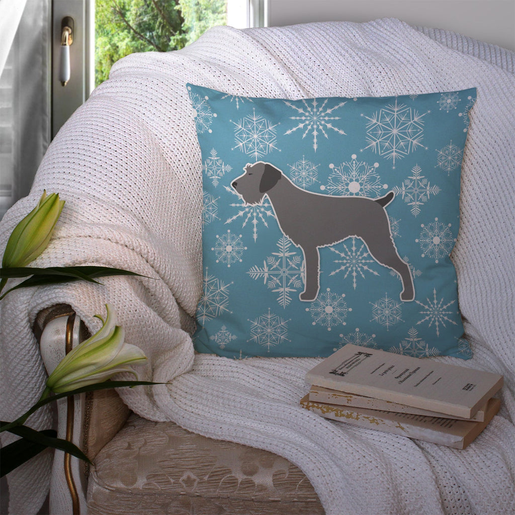 Winter Snowflake German Wirehaired Pointer Decorative Throw Pillow 14x14 Indoor Outdoor Accent Cushion, Fabric Cover with Insert for Sofa, Bed, Porch & Living Room