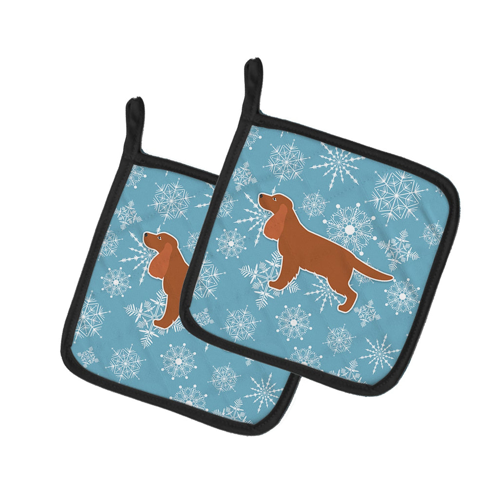 Winter Snowflake English Cocker Spaniel Pot Holder Set of 2 Heat Resistant Quilted Hot Pads 7.5 x 7.5 Inch, Insulated Kitchen Trivets for Cooking & Baking