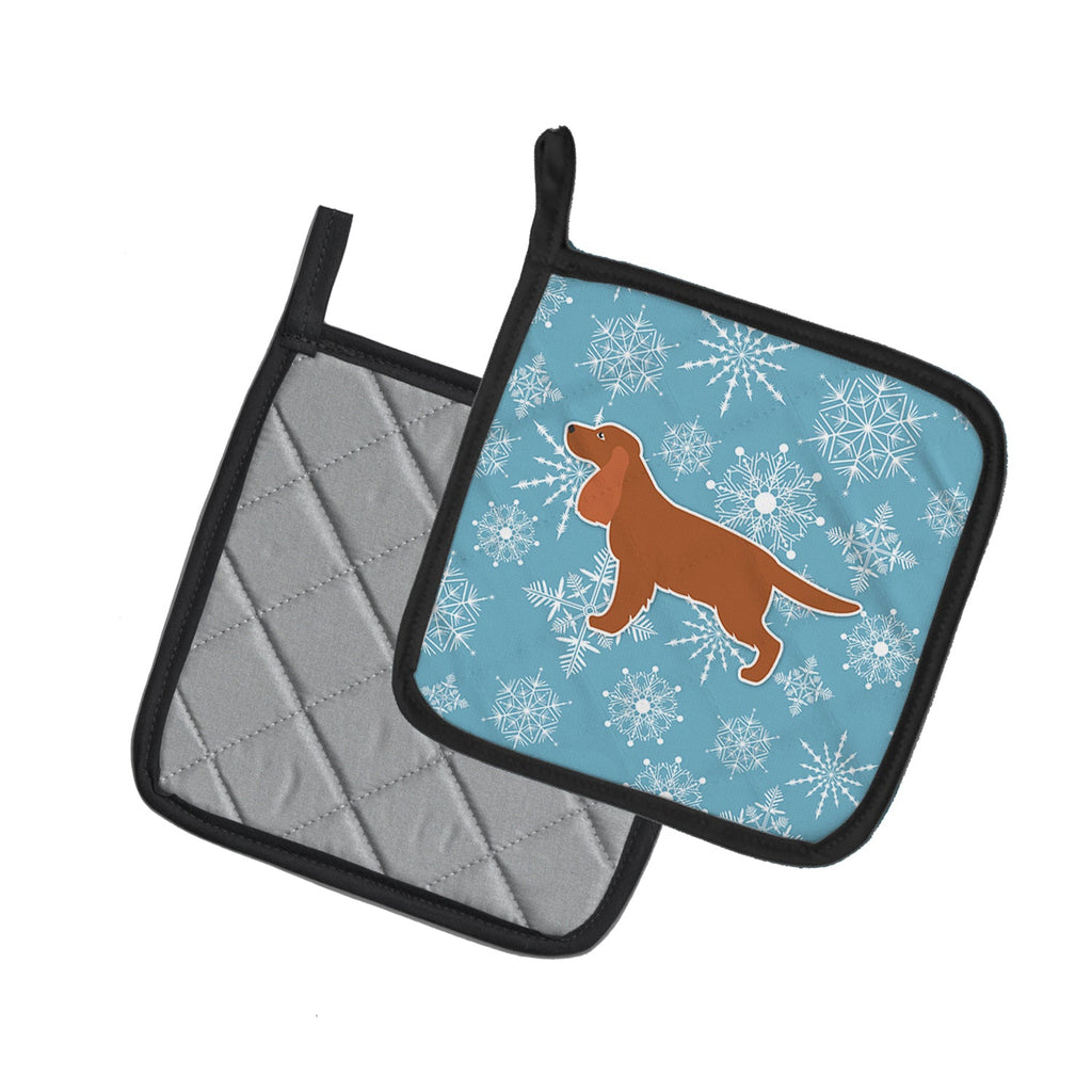 Winter Snowflake English Cocker Spaniel Pot Holder Set of 2 Heat Resistant Quilted Hot Pads 7.5 x 7.5 Inch, Insulated Kitchen Trivets for Cooking & Baking