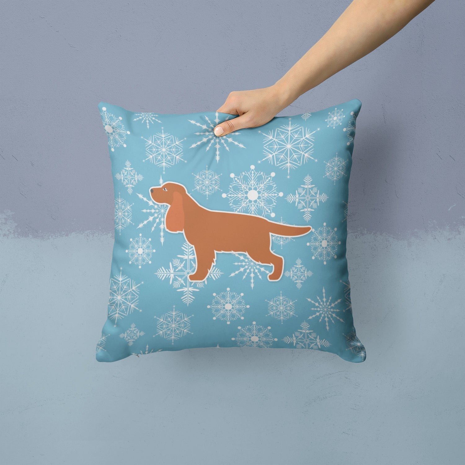 Winter Snowflake English Cocker Spaniel Decorative Throw Pillow 14x14 Indoor Outdoor Accent Cushion, Fabric Cover with Insert for Sofa, Bed, Porch & Living Room