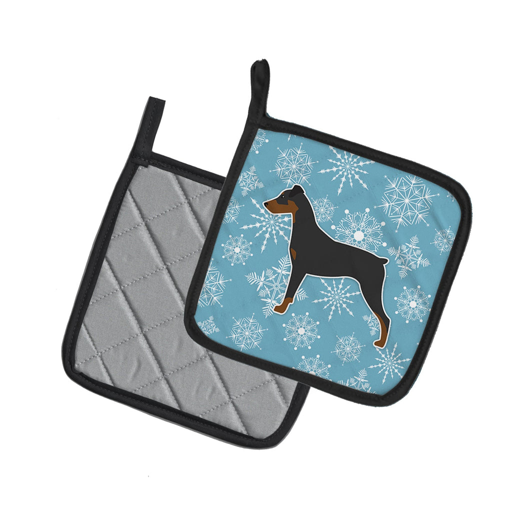 Winter Snowflake German Pinscher Pot Holder Set of 2 Heat Resistant Quilted Hot Pads 7.5 x 7.5 Inch, Insulated Kitchen Trivets for Cooking & Baking