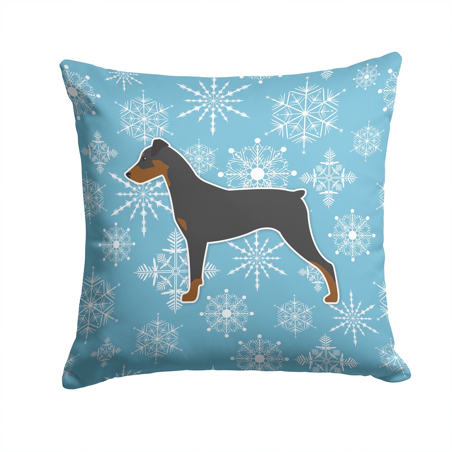 Winter Snowflake German Pinscher Decorative Throw Pillow 14x14 Indoor Outdoor Accent Cushion, Fabric Cover with Insert for Sofa, Bed, Porch & Living Room