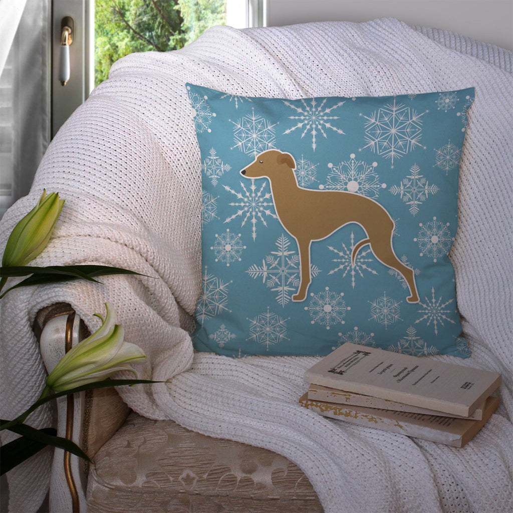 Winter Snowflake Italian Greyhound Decorative Throw Pillow 14x14 Indoor Outdoor Accent Cushion, Fabric Cover with Insert for Sofa, Bed, Porch & Living Room