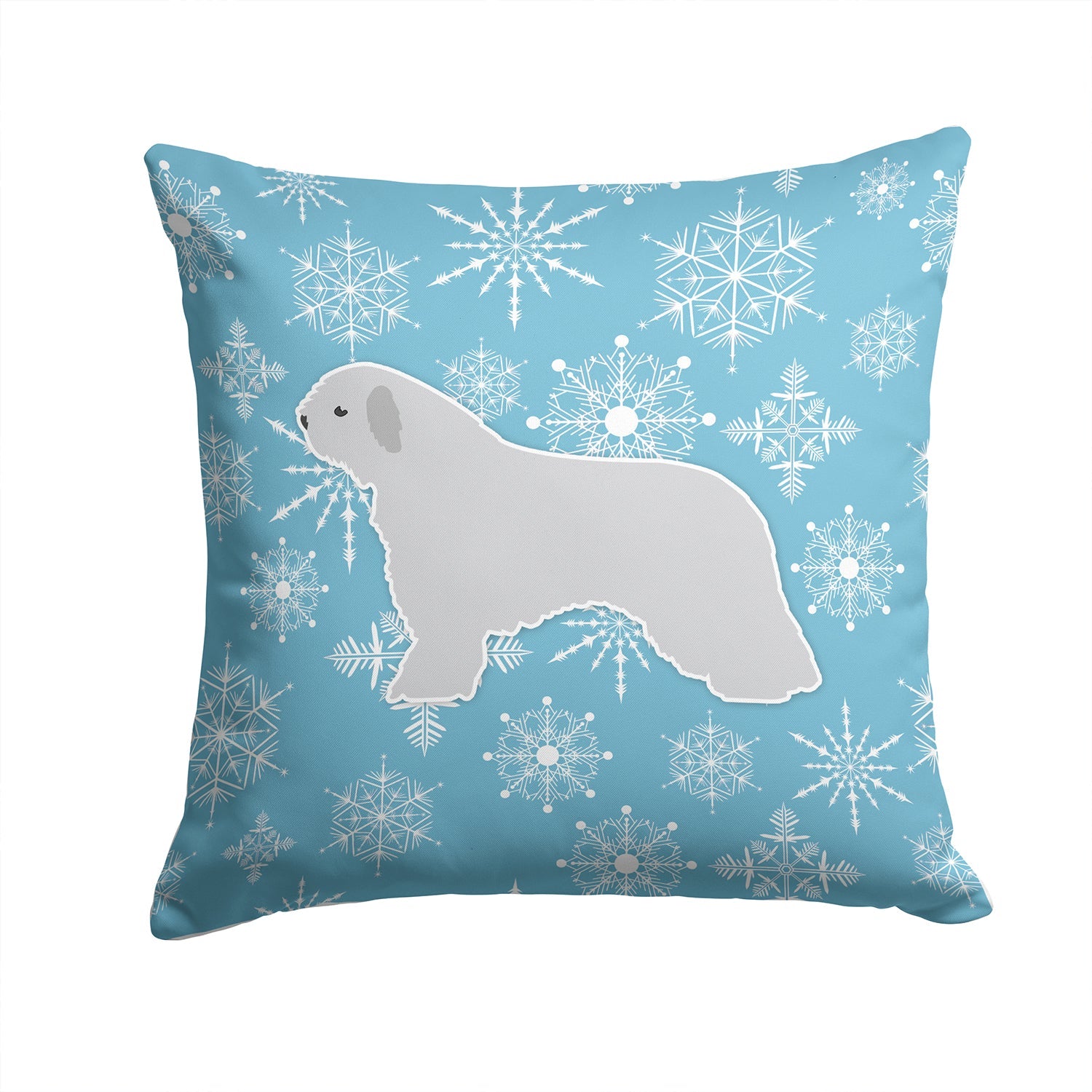 Winter Snowflake Spanish Water Dog Decorative Throw Pillow 14x14 Indoor Outdoor Accent Cushion, Fabric Cover with Insert for Sofa, Bed, Porch & Living Room