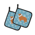 Winter Snowflake Collie Pot Holder Set of 2 Heat Resistant Quilted Hot Pads 7.5 x 7.5 Inch, Insulated Kitchen Trivets for Cooking & Baking