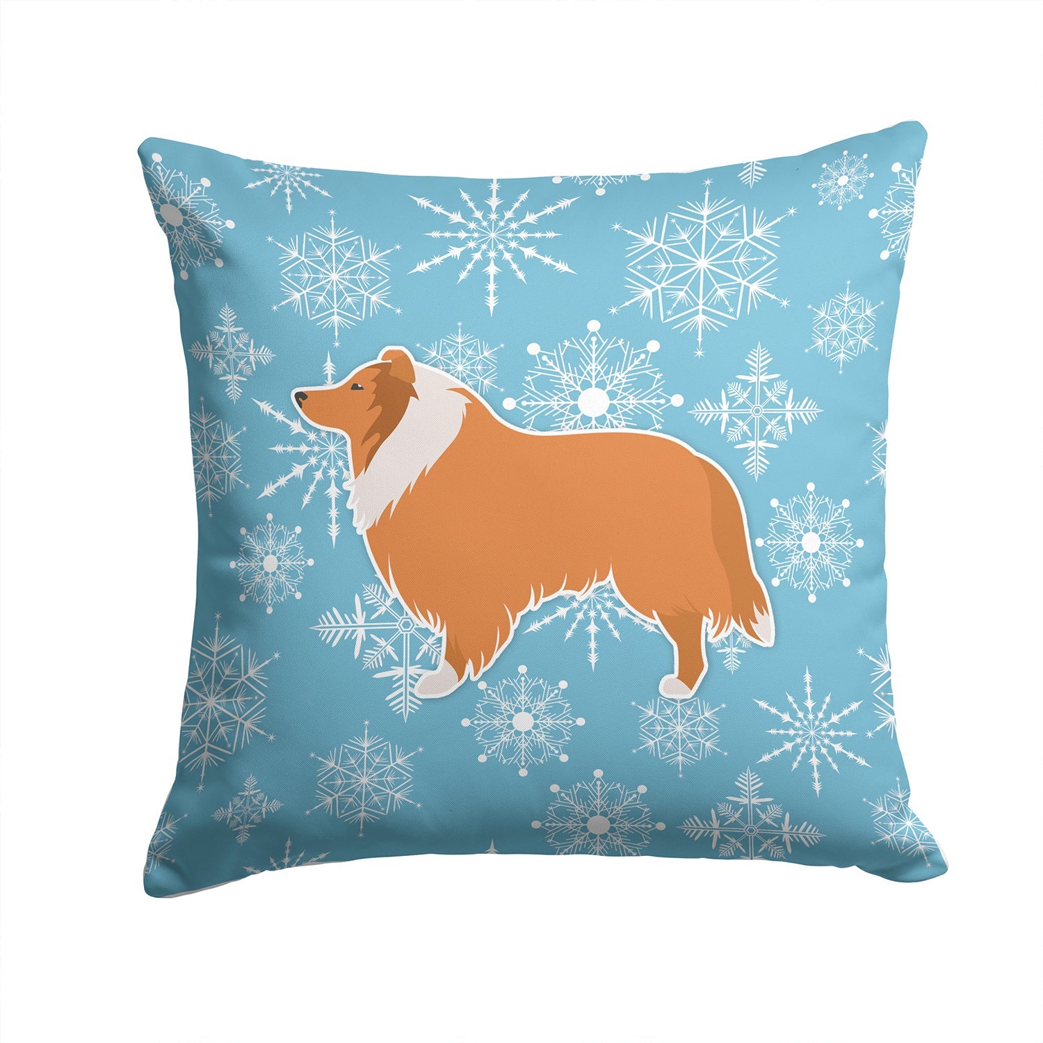 Winter Snowflake Collie Decorative Throw Pillow 14x14 Indoor Outdoor Accent Cushion, Fabric Cover with Insert for Sofa, Bed, Porch & Living Room