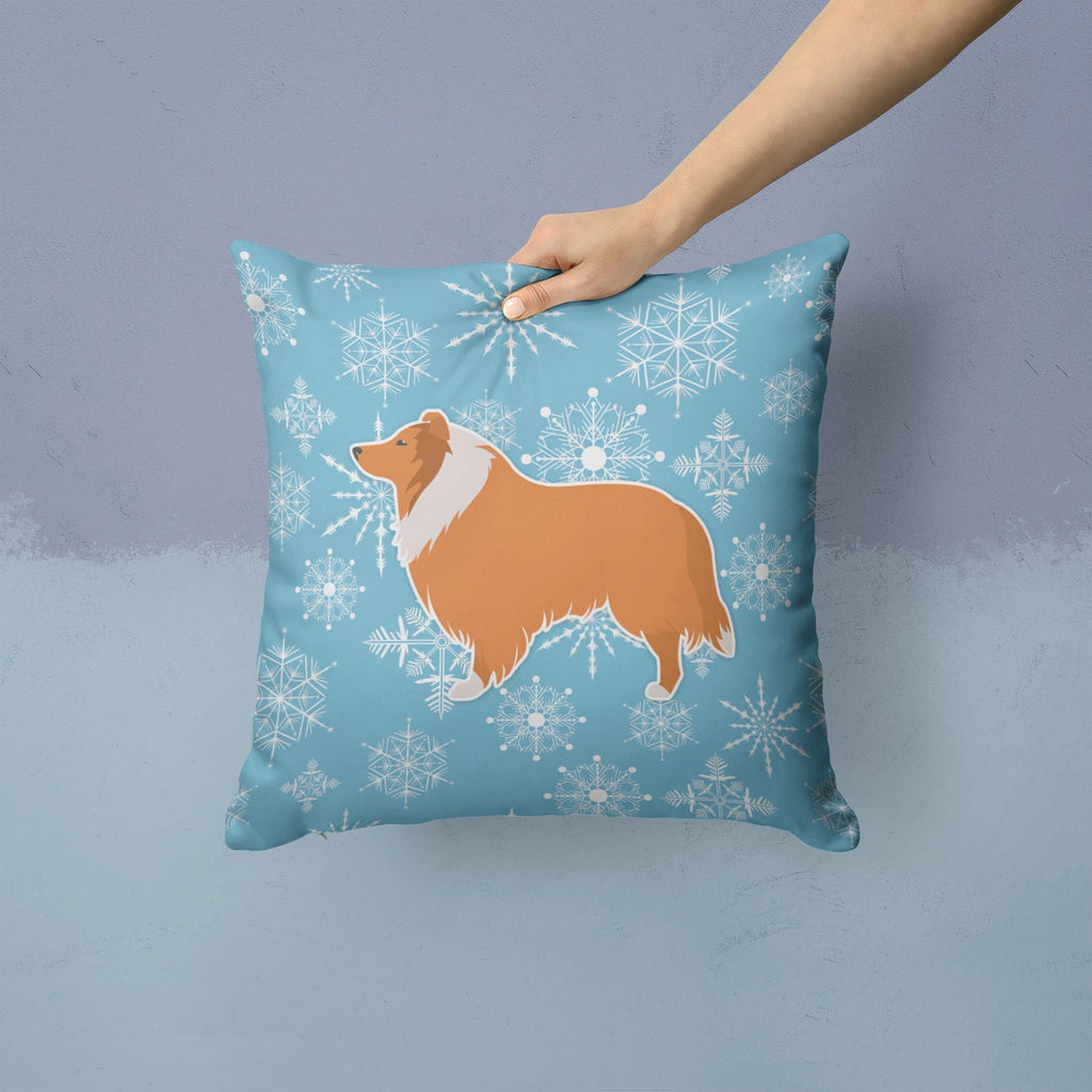 Winter Snowflake Collie Decorative Throw Pillow 14x14 Indoor Outdoor Accent Cushion, Fabric Cover with Insert for Sofa, Bed, Porch & Living Room