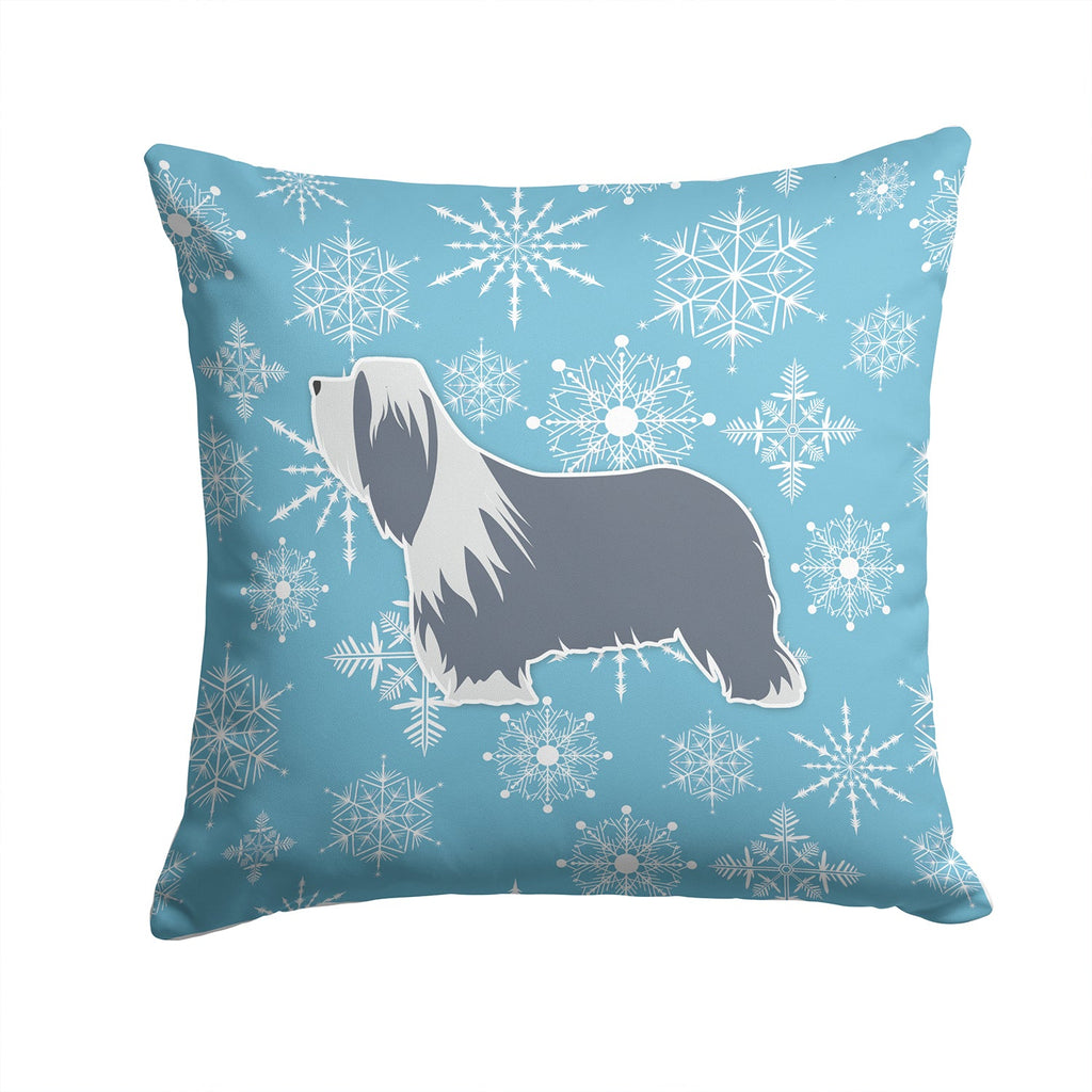 Winter Snowflake Bearded Collie Decorative Throw Pillow 14x14 Indoor Outdoor Accent Cushion, Fabric Cover with Insert for Sofa, Bed, Porch & Living Room