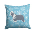 Winter Snowflake Bearded Collie Decorative Throw Pillow 14x14 Indoor Outdoor Accent Cushion, Fabric Cover with Insert for Sofa, Bed, Porch & Living Room