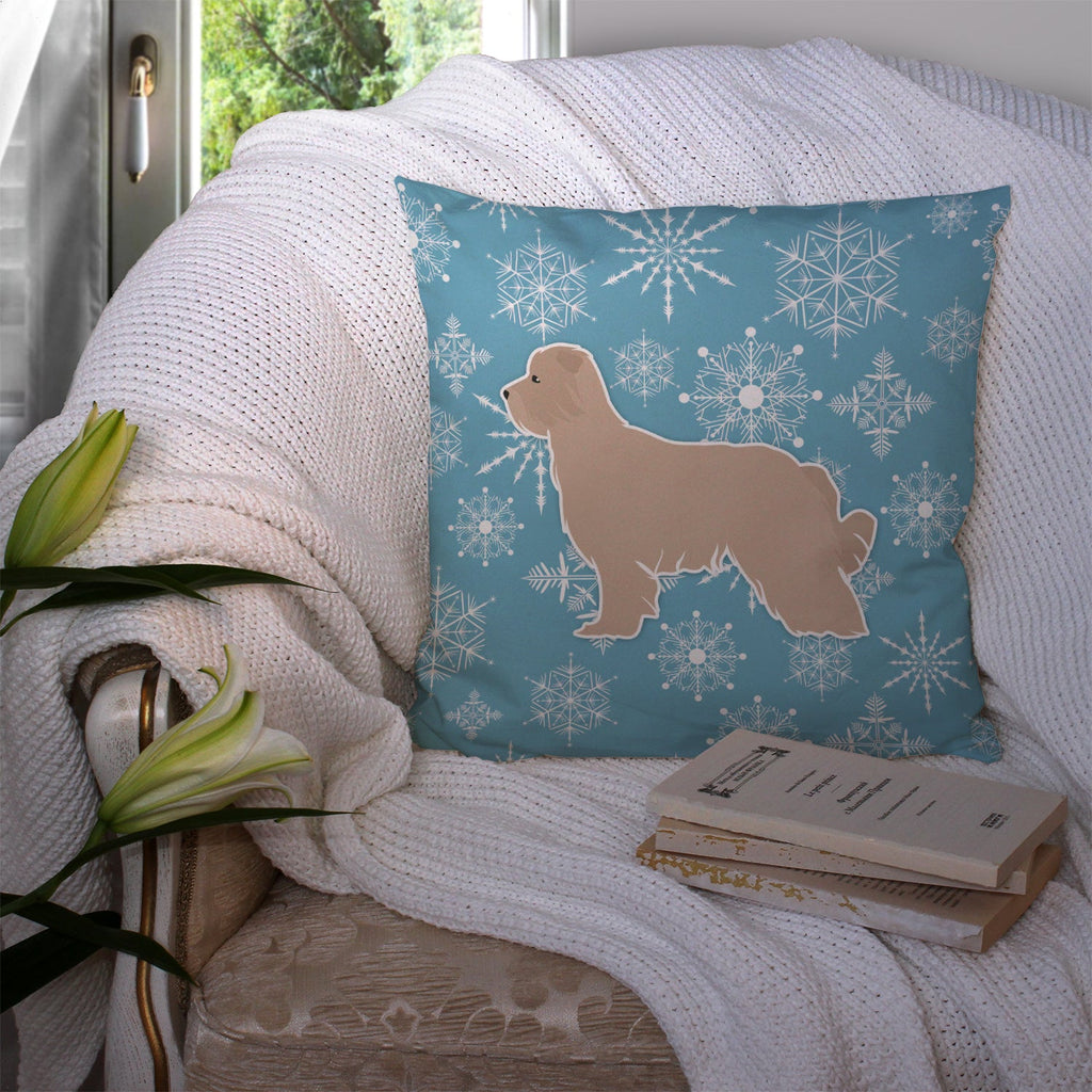 Winter Snowflake Pyrenean Shepherd Decorative Throw Pillow 14x14 Indoor Outdoor Accent Cushion, Fabric Cover with Insert for Sofa, Bed, Porch & Living Room