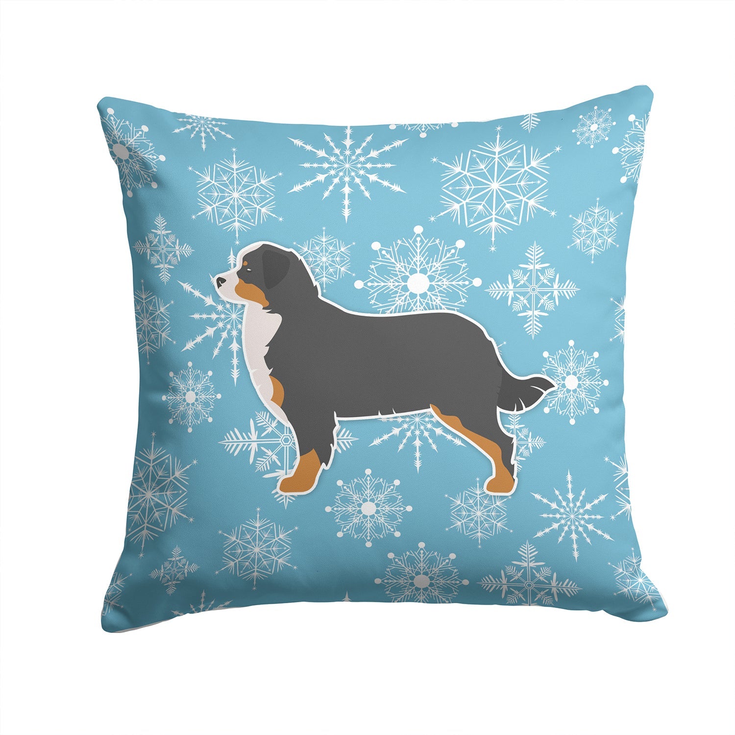 Winter Snowflake Bernese Mountain Dog Decorative Throw Pillow 14x14 Indoor Outdoor Accent Cushion, Fabric Cover with Insert for Sofa, Bed, Porch & Living Room