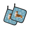 Winter Snowflake Corgi Pot Holder Set of 2 Heat Resistant Quilted Hot Pads 7.5 x 7.5 Inch, Insulated Kitchen Trivets for Cooking & Baking