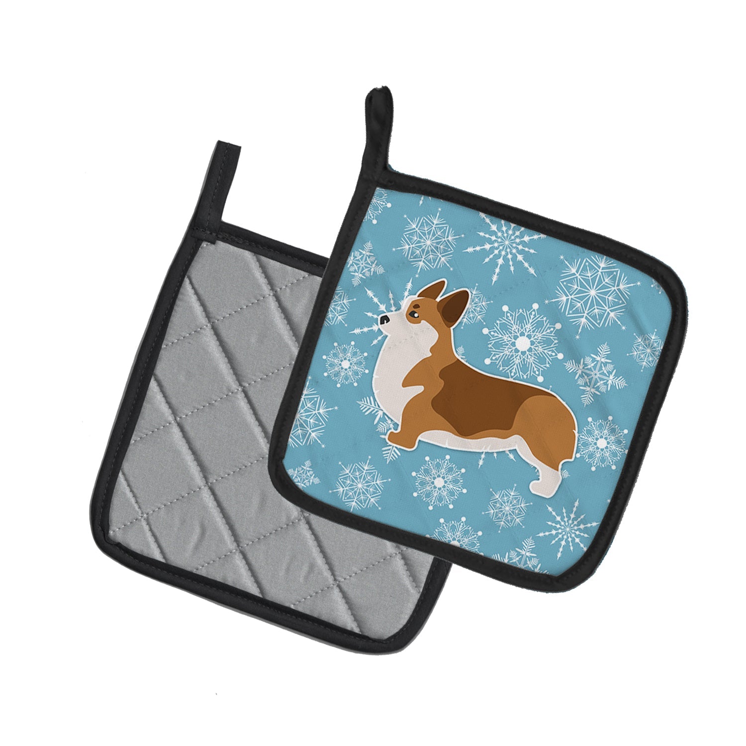Winter Snowflake Corgi Pot Holder Set of 2 Heat Resistant Quilted Hot Pads 7.5 x 7.5 Inch, Insulated Kitchen Trivets for Cooking & Baking