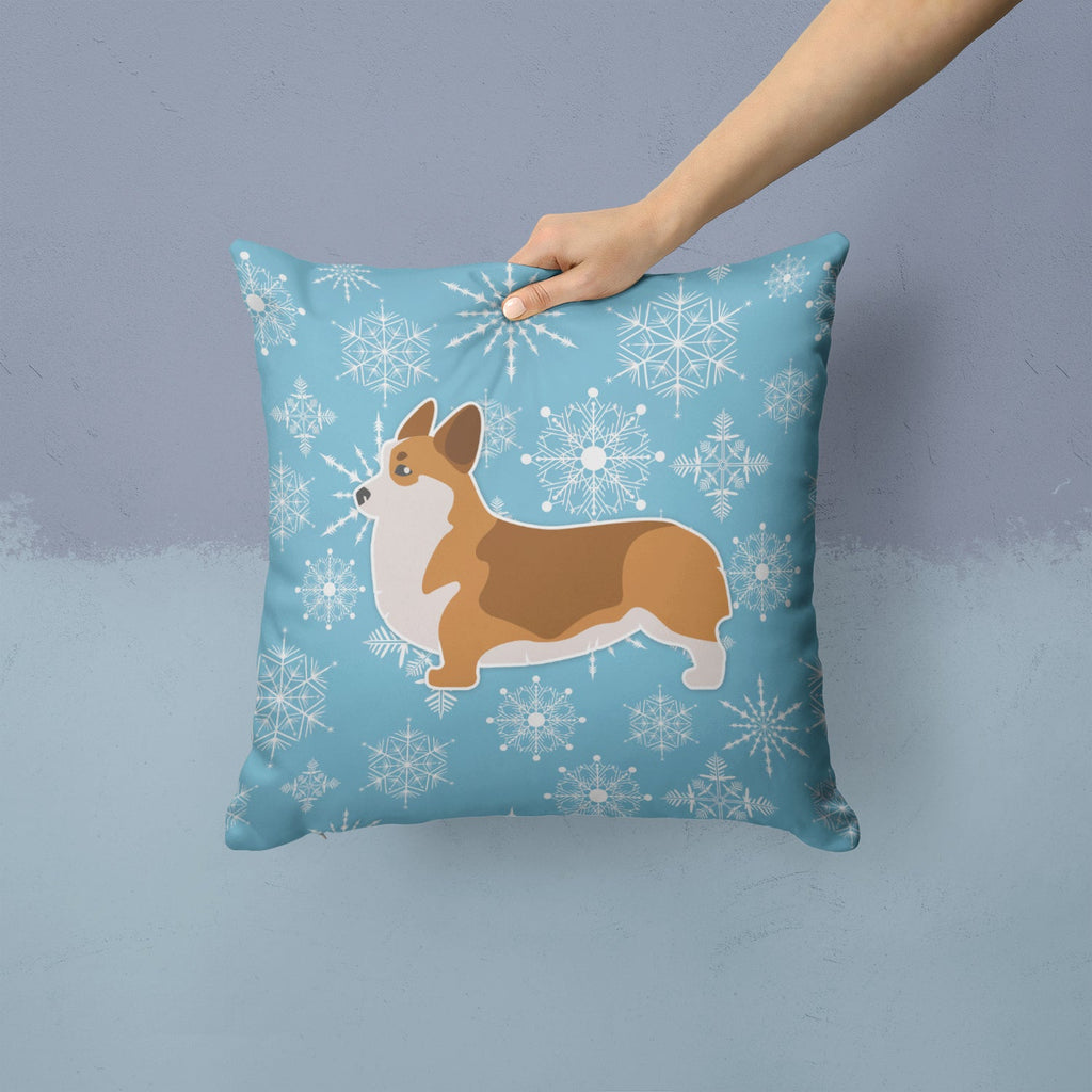 Winter Snowflake Corgi Decorative Throw Pillow 14x14 Indoor Outdoor Accent Cushion, Fabric Cover with Insert for Sofa, Bed, Porch & Living Room