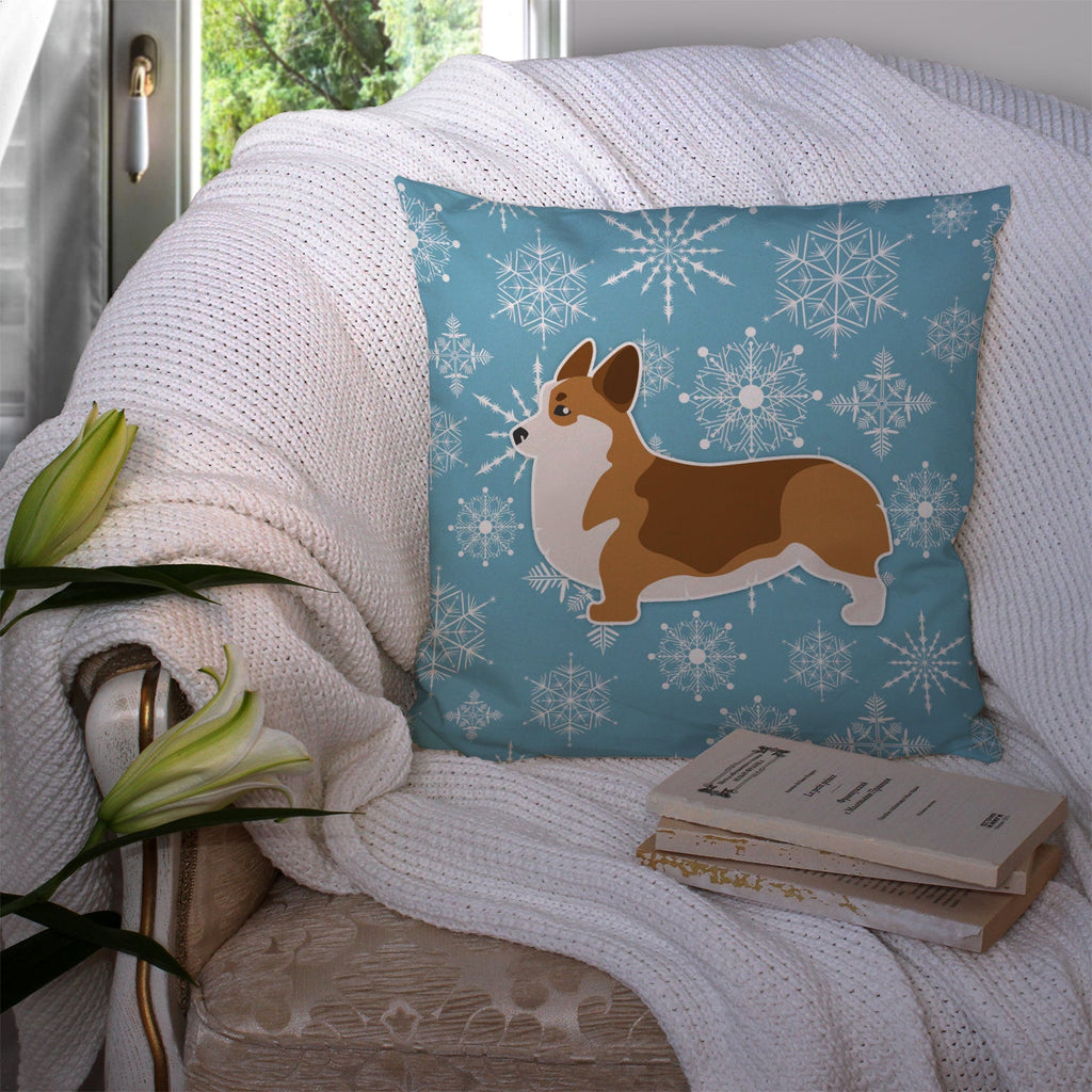 Winter Snowflake Corgi Decorative Throw Pillow 14x14 Indoor Outdoor Accent Cushion, Fabric Cover with Insert for Sofa, Bed, Porch & Living Room