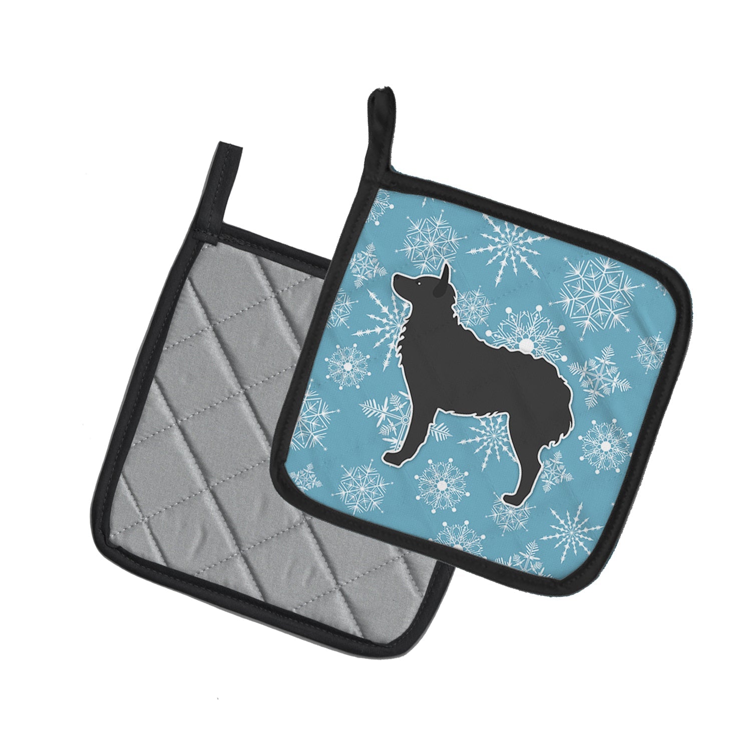 Winter Snowflake Croatian Sheepdog Pot Holder Set of 2 Heat Resistant Quilted Hot Pads 7.5 x 7.5 Inch, Insulated Kitchen Trivets for Cooking & Baking