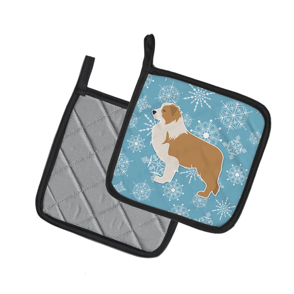 Winter Snowflake Red Border Collie Pot Holder Set of 2 Heat Resistant Quilted Hot Pads 7.5 x 7.5 Inch, Insulated Kitchen Trivets for Cooking & Baking