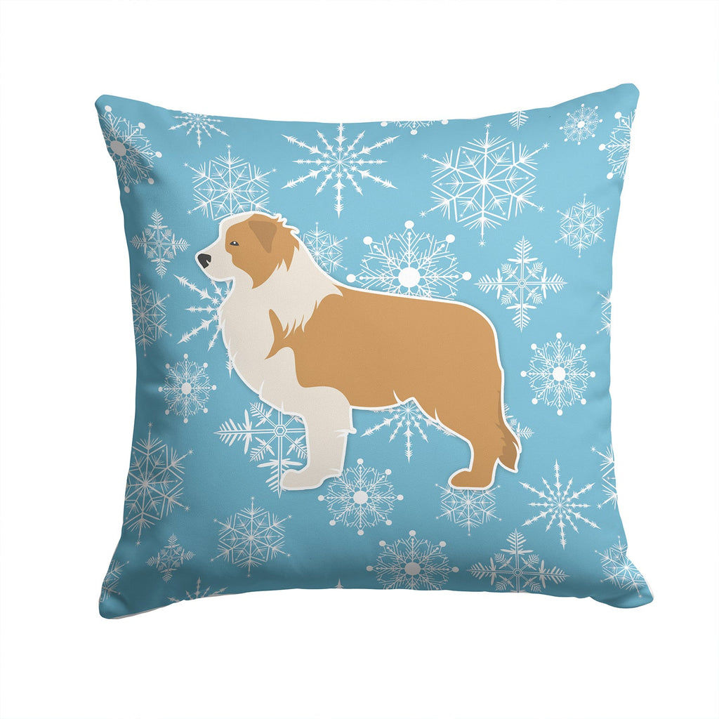 Winter Snowflake Red Border Collie Decorative Throw Pillow 14x14 Indoor Outdoor Accent Cushion, Fabric Cover with Insert for Sofa, Bed, Porch & Living Room