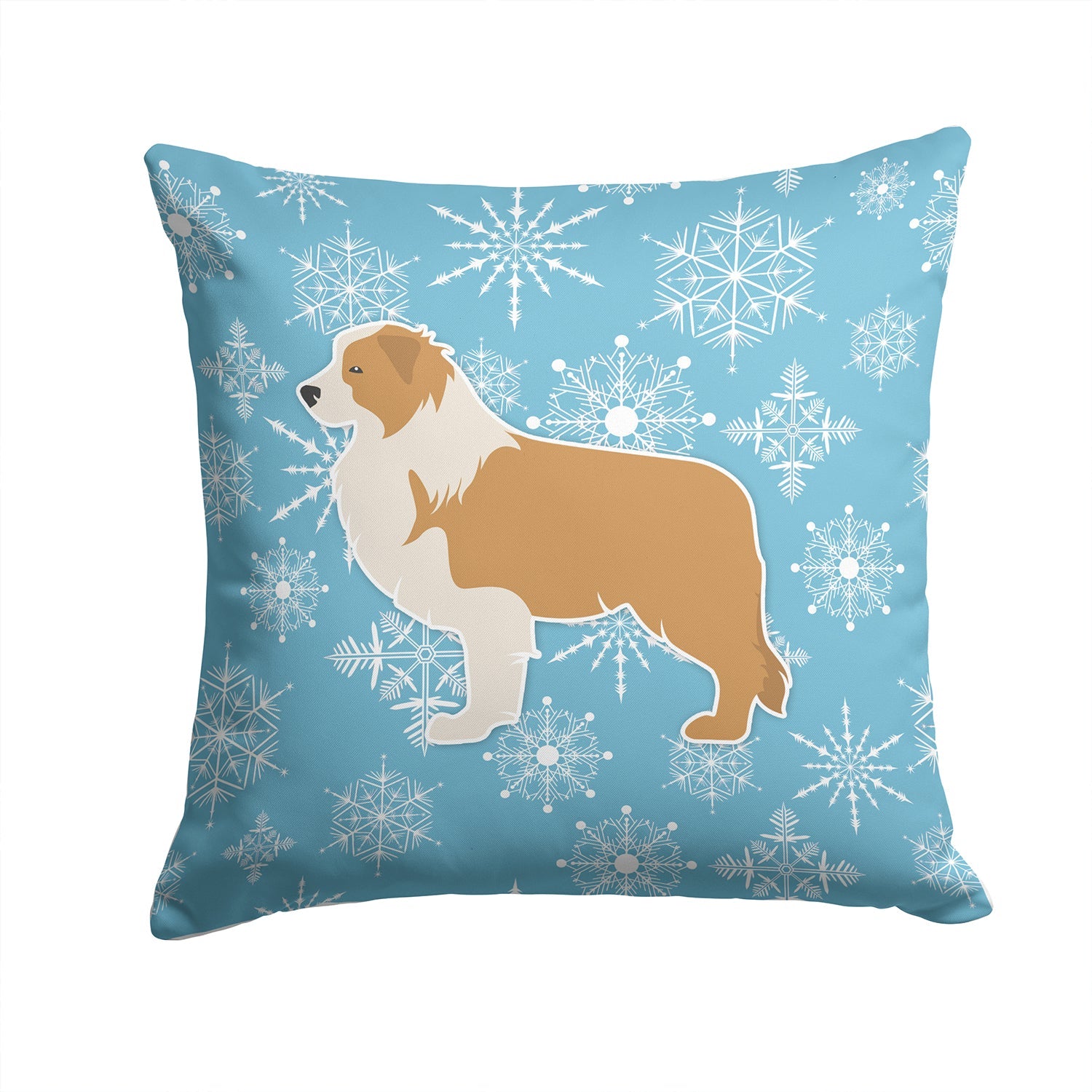 Winter Snowflake Red Border Collie Decorative Throw Pillow 14x14 Indoor Outdoor Accent Cushion, Fabric Cover with Insert for Sofa, Bed, Porch & Living Room