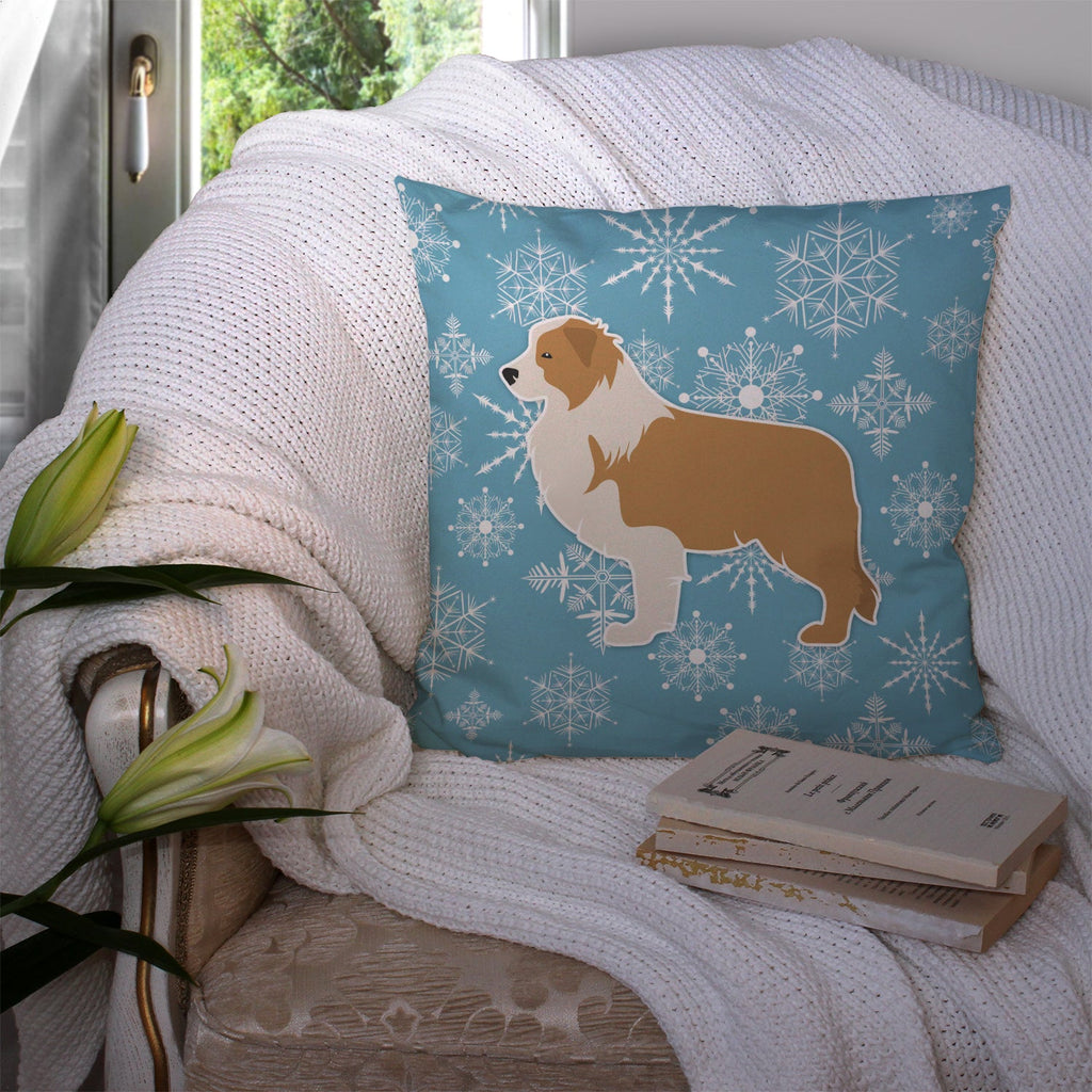 Winter Snowflake Red Border Collie Decorative Throw Pillow 14x14 Indoor Outdoor Accent Cushion, Fabric Cover with Insert for Sofa, Bed, Porch & Living Room