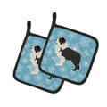 Winter Snowflake Black Border Collie Pot Holder Set of 2 Heat Resistant Quilted Hot Pads 7.5 x 7.5 Inch, Insulated Kitchen Trivets for Cooking & Baking