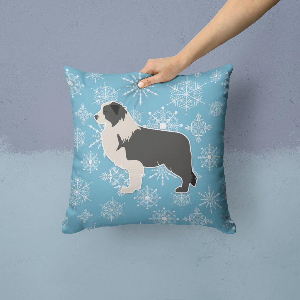 Winter Snowflake Black Border Collie Decorative Throw Pillow 14x14 Indoor Outdoor Accent Cushion, Fabric Cover with Insert for Sofa, Bed, Porch & Living Room