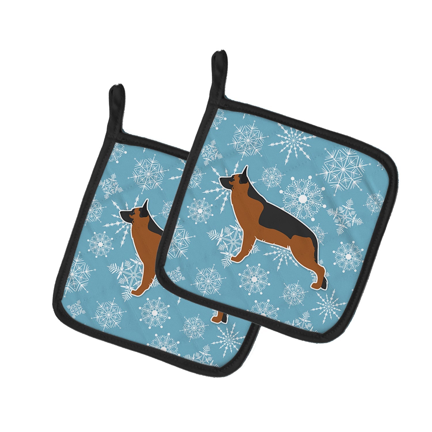 Winter Snowflake German Shepherd Pot Holder Set of 2 Heat Resistant Quilted Hot Pads 7.5 x 7.5 Inch, Insulated Kitchen Trivets for Cooking & Baking