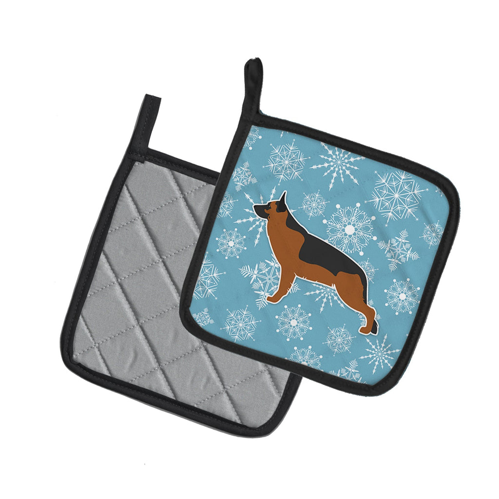 Winter Snowflake German Shepherd Pot Holder Set of 2 Heat Resistant Quilted Hot Pads 7.5 x 7.5 Inch, Insulated Kitchen Trivets for Cooking & Baking