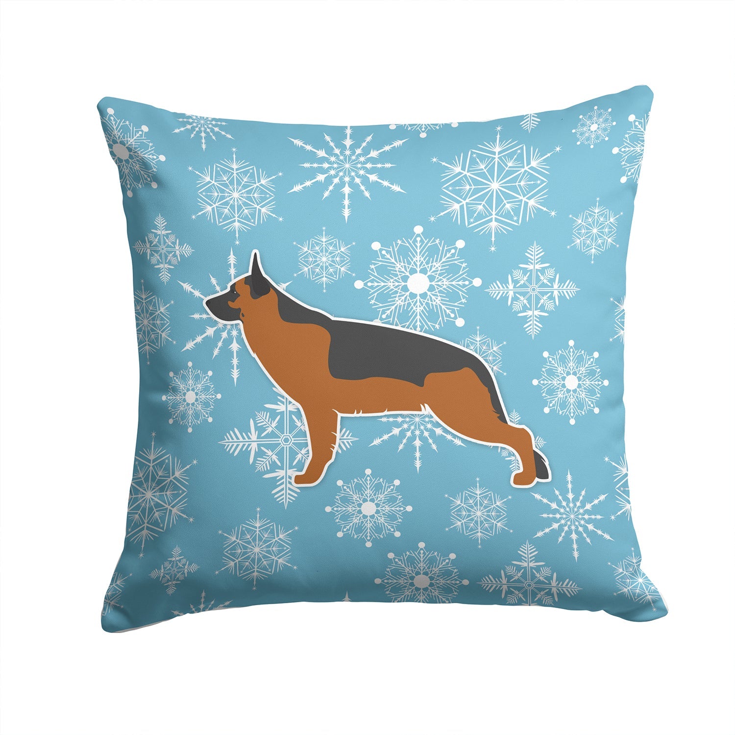 Winter Snowflake German Shepherd Decorative Throw Pillow 14x14 Indoor Outdoor Accent Cushion, Fabric Cover with Insert for Sofa, Bed, Porch & Living Room