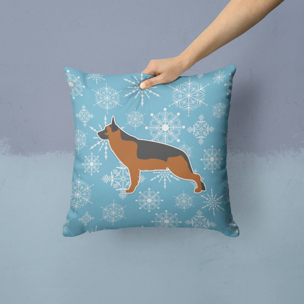 Winter Snowflake German Shepherd Decorative Throw Pillow 14x14 Indoor Outdoor Accent Cushion, Fabric Cover with Insert for Sofa, Bed, Porch & Living Room