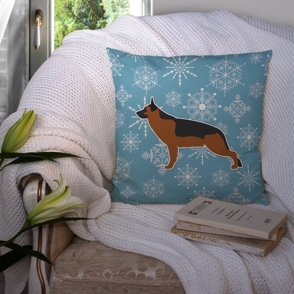 Winter Snowflake German Shepherd Decorative Throw Pillow 14x14 Indoor Outdoor Accent Cushion, Fabric Cover with Insert for Sofa, Bed, Porch & Living Room