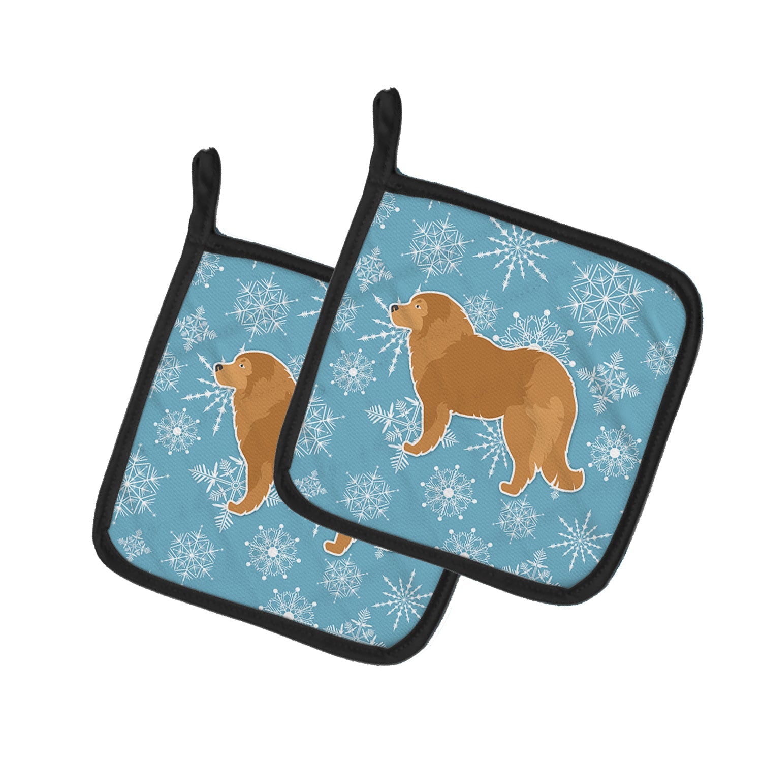 Winter Snowflake Caucasian Shepherd Dog Pot Holder Set of 2 Heat Resistant Quilted Hot Pads 7.5 x 7.5 Inch, Insulated Kitchen Trivets for Cooking & Baking