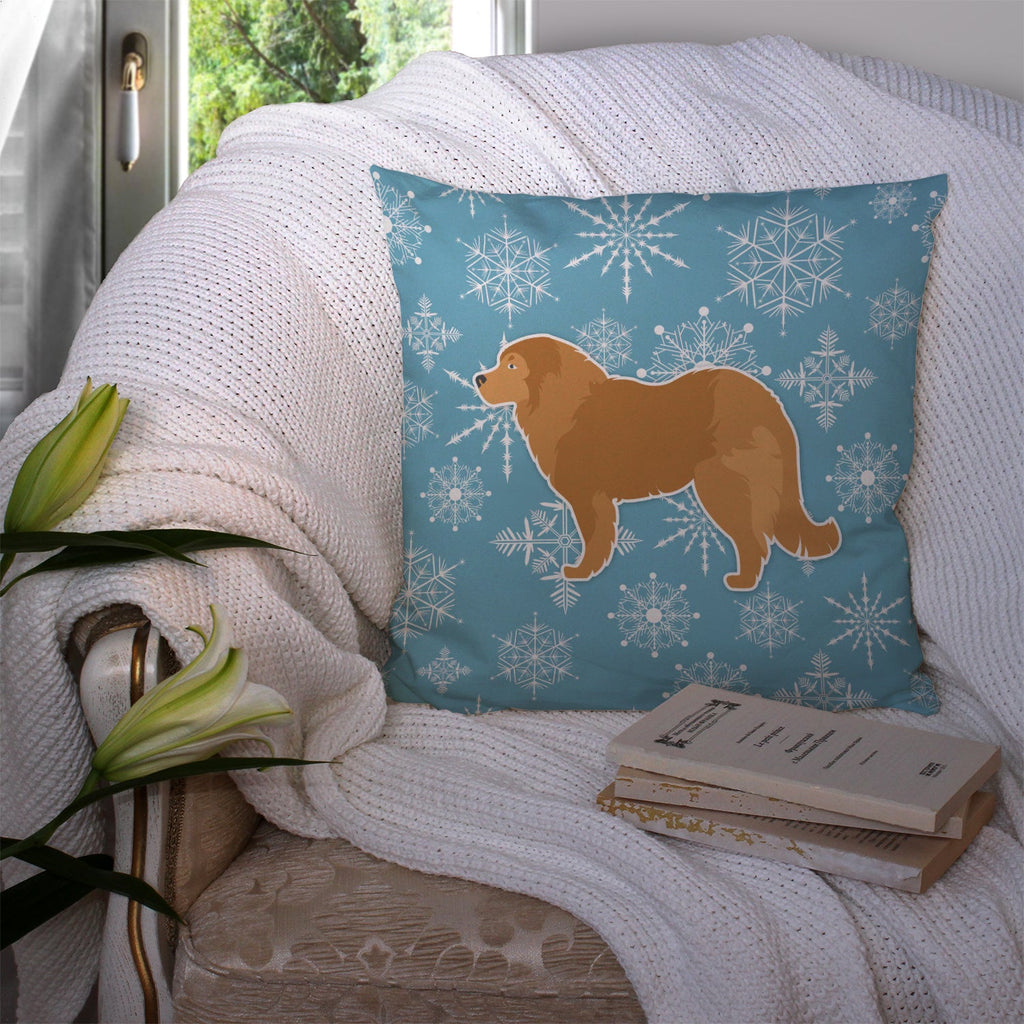 Winter Snowflake Caucasian Shepherd Dog Decorative Throw Pillow 14x14 Indoor Outdoor Accent Cushion, Fabric Cover with Insert for Sofa, Bed, Porch & Living Room