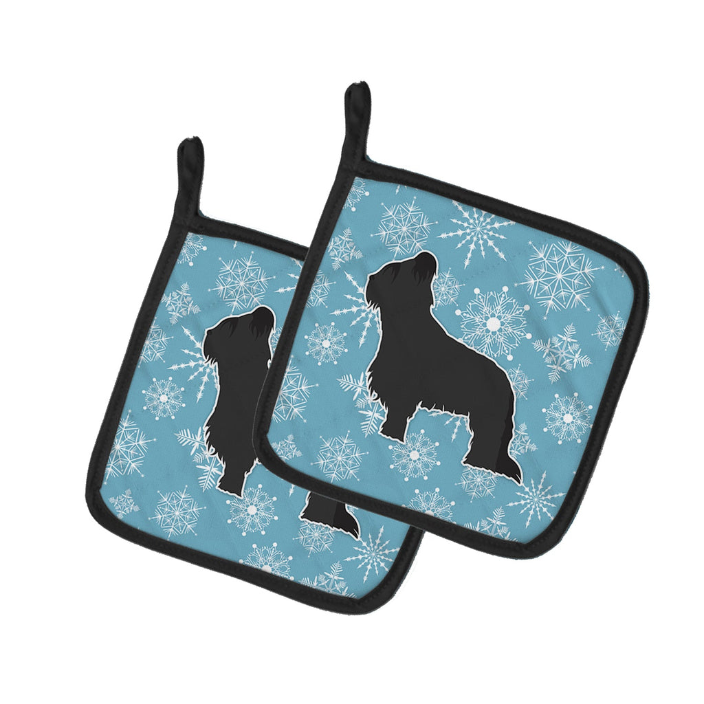 Winter Snowflake Briard Pot Holder Set of 2 Heat Resistant Quilted Hot Pads 7.5 x 7.5 Inch, Insulated Kitchen Trivets for Cooking & Baking