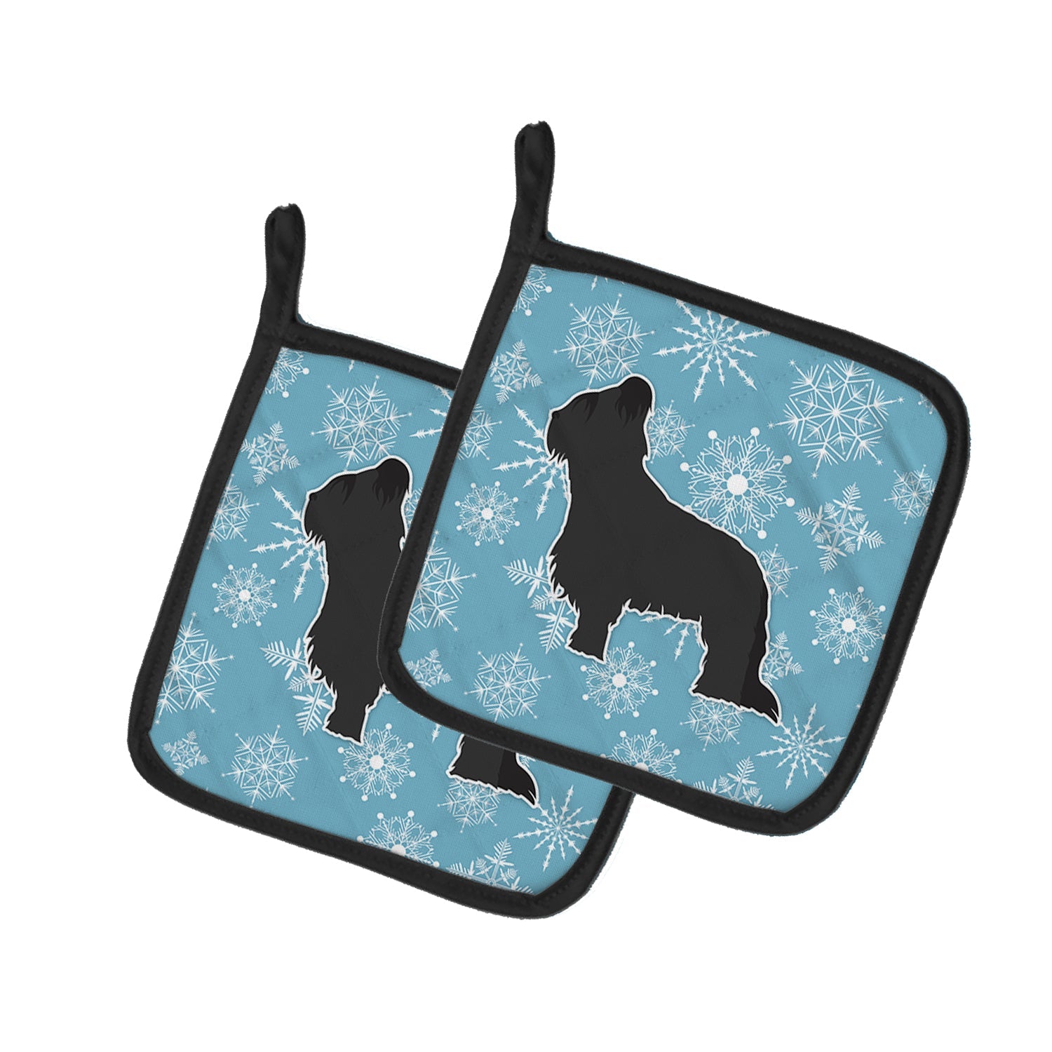 Winter Snowflake Briard Pot Holder Set of 2 Heat Resistant Quilted Hot Pads 7.5 x 7.5 Inch, Insulated Kitchen Trivets for Cooking & Baking