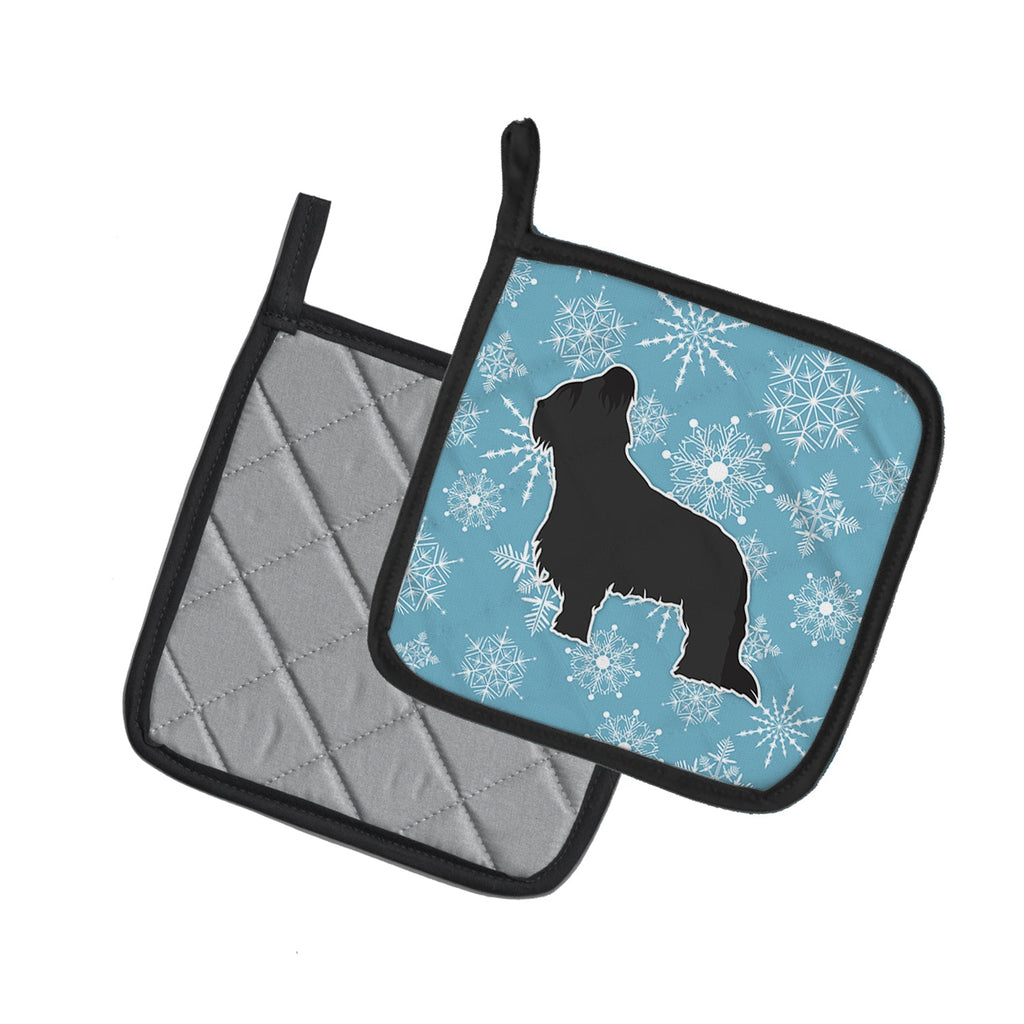 Winter Snowflake Briard Pot Holder Set of 2 Heat Resistant Quilted Hot Pads 7.5 x 7.5 Inch, Insulated Kitchen Trivets for Cooking & Baking