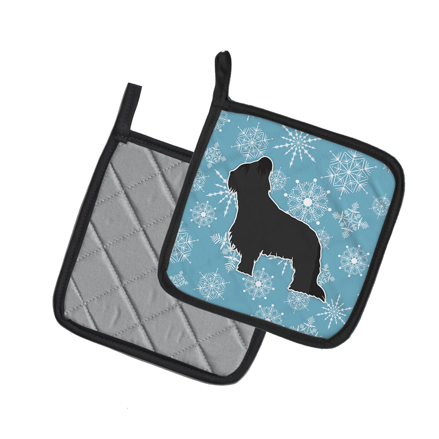 Winter Snowflake Briard Pot Holder Set of 2 Heat Resistant Quilted Hot Pads 7.5 x 7.5 Inch, Insulated Kitchen Trivets for Cooking & Baking