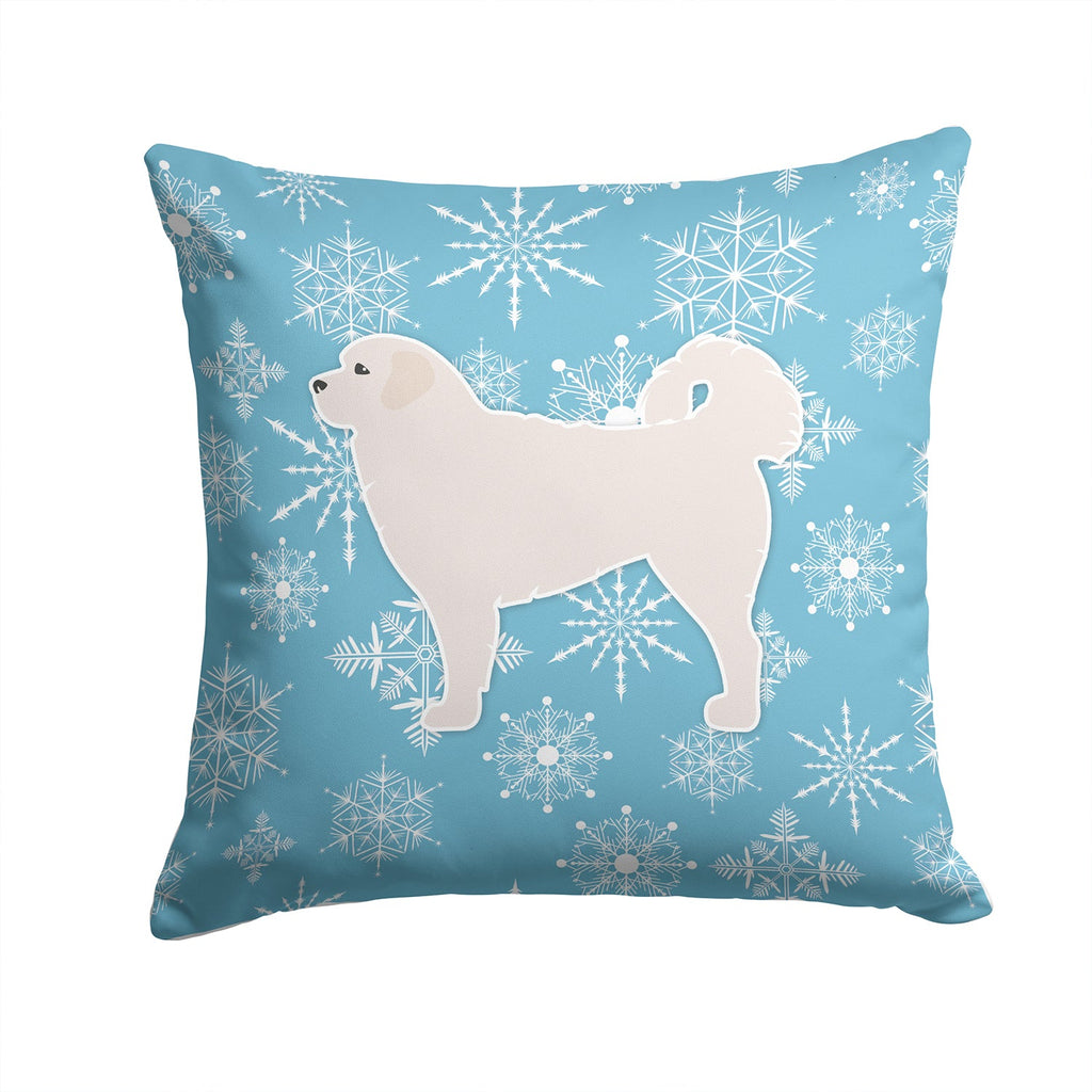 Winter Snowflake Polish Tatra Sheepdog Decorative Throw Pillow 14x14 Indoor Outdoor Accent Cushion, Fabric Cover with Insert for Sofa, Bed, Porch & Living Room