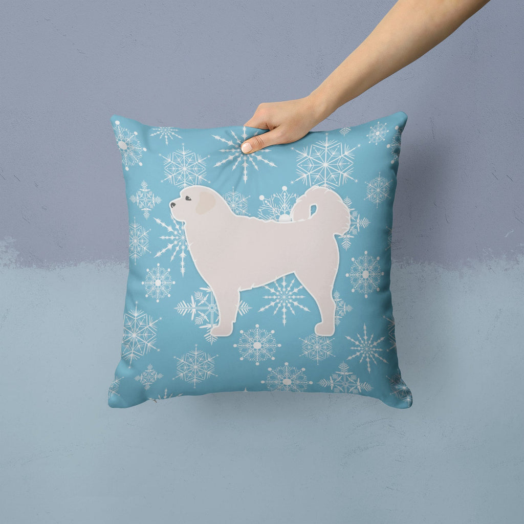 Winter Snowflake Polish Tatra Sheepdog Decorative Throw Pillow 14x14 Indoor Outdoor Accent Cushion, Fabric Cover with Insert for Sofa, Bed, Porch & Living Room