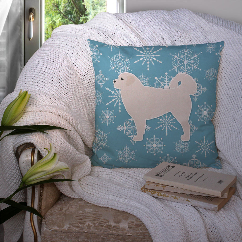 Winter Snowflake Polish Tatra Sheepdog Decorative Throw Pillow 14x14 Indoor Outdoor Accent Cushion, Fabric Cover with Insert for Sofa, Bed, Porch & Living Room