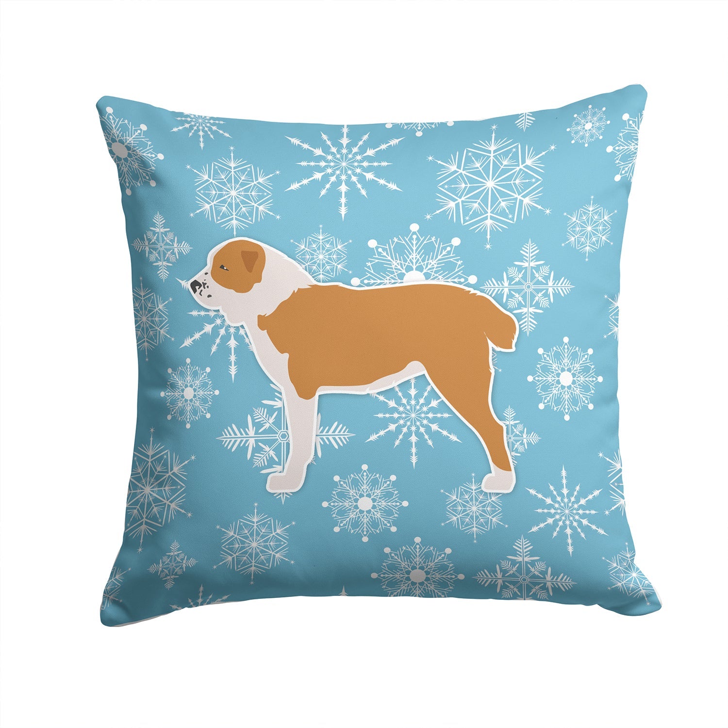 Winter Snowflake Central Asian Shepherd Dog Decorative Throw Pillow 14x14 Indoor Outdoor Accent Cushion, Fabric Cover with Insert for Sofa, Bed, Porch & Living Room