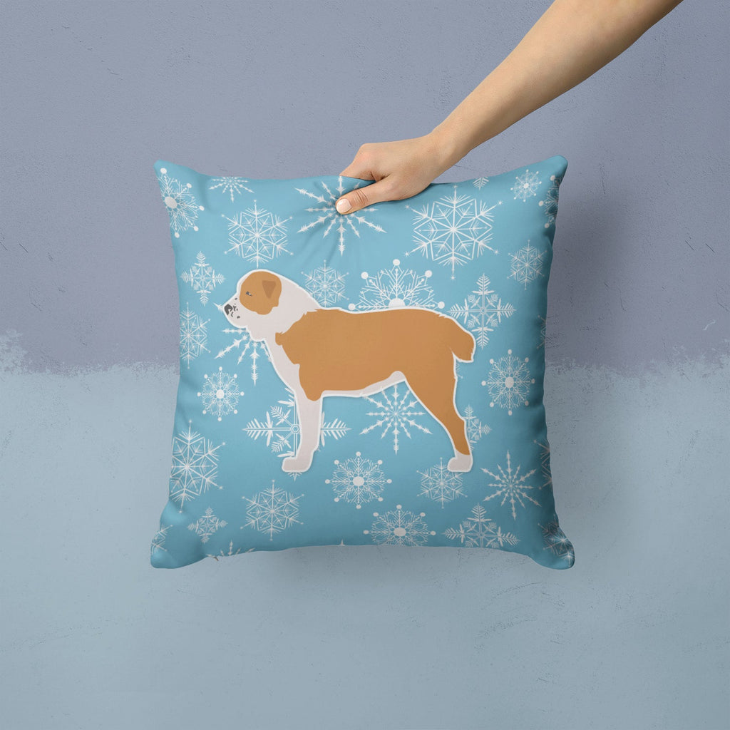 Winter Snowflake Central Asian Shepherd Dog Decorative Throw Pillow 14x14 Indoor Outdoor Accent Cushion, Fabric Cover with Insert for Sofa, Bed, Porch & Living Room
