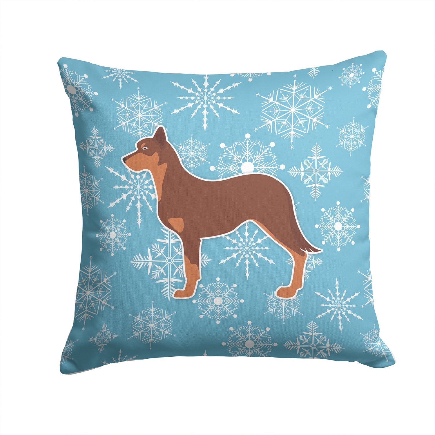 Winter Snowflake Australian Kelpie Dog Decorative Throw Pillow 14x14 Indoor Outdoor Accent Cushion, Fabric Cover with Insert for Sofa, Bed, Porch & Living Room