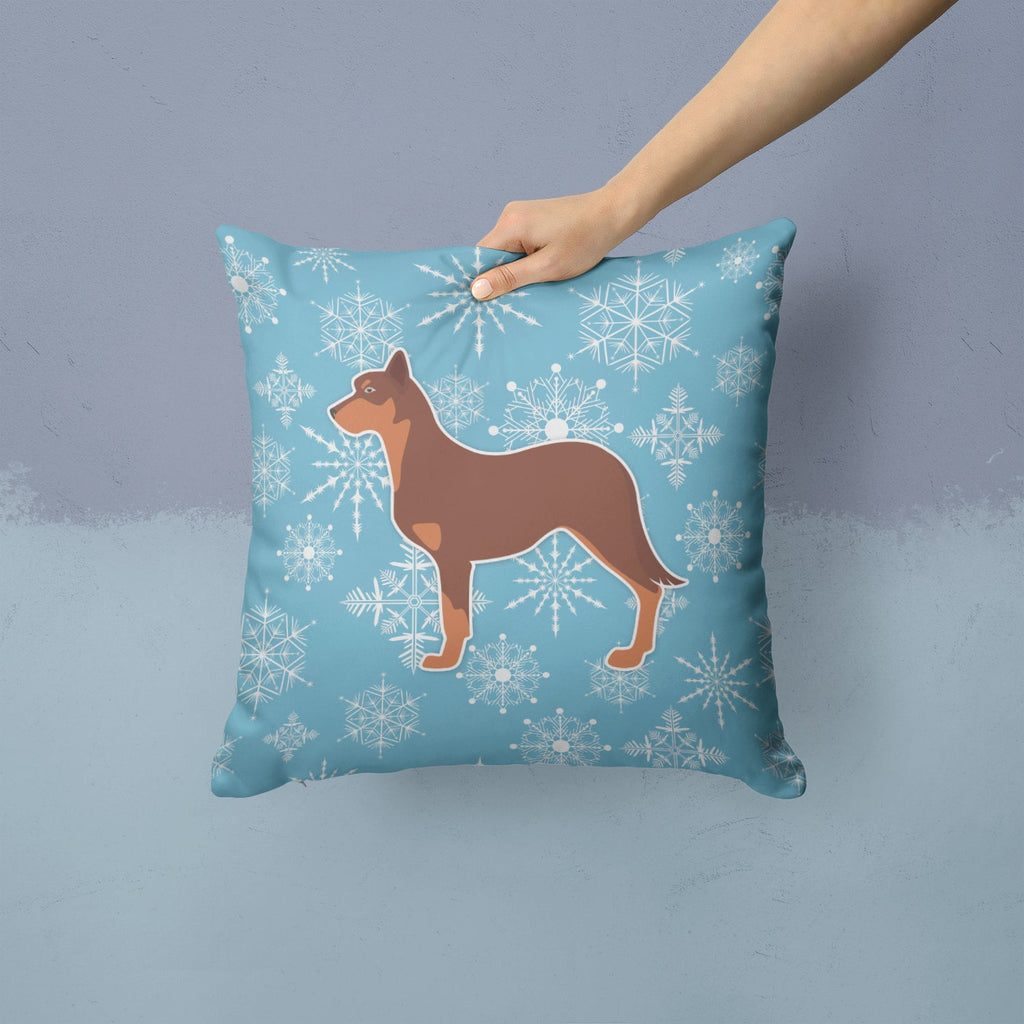 Winter Snowflake Australian Kelpie Dog Decorative Throw Pillow 14x14 Indoor Outdoor Accent Cushion, Fabric Cover with Insert for Sofa, Bed, Porch & Living Room